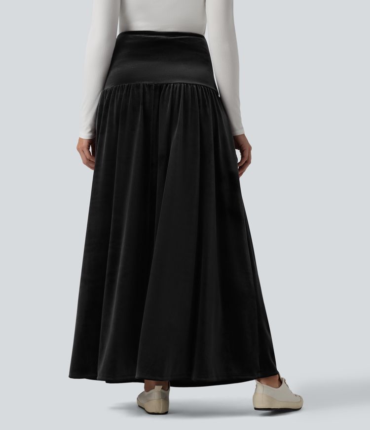 High Waisted Maxi Velvet Casual A-line Skirt