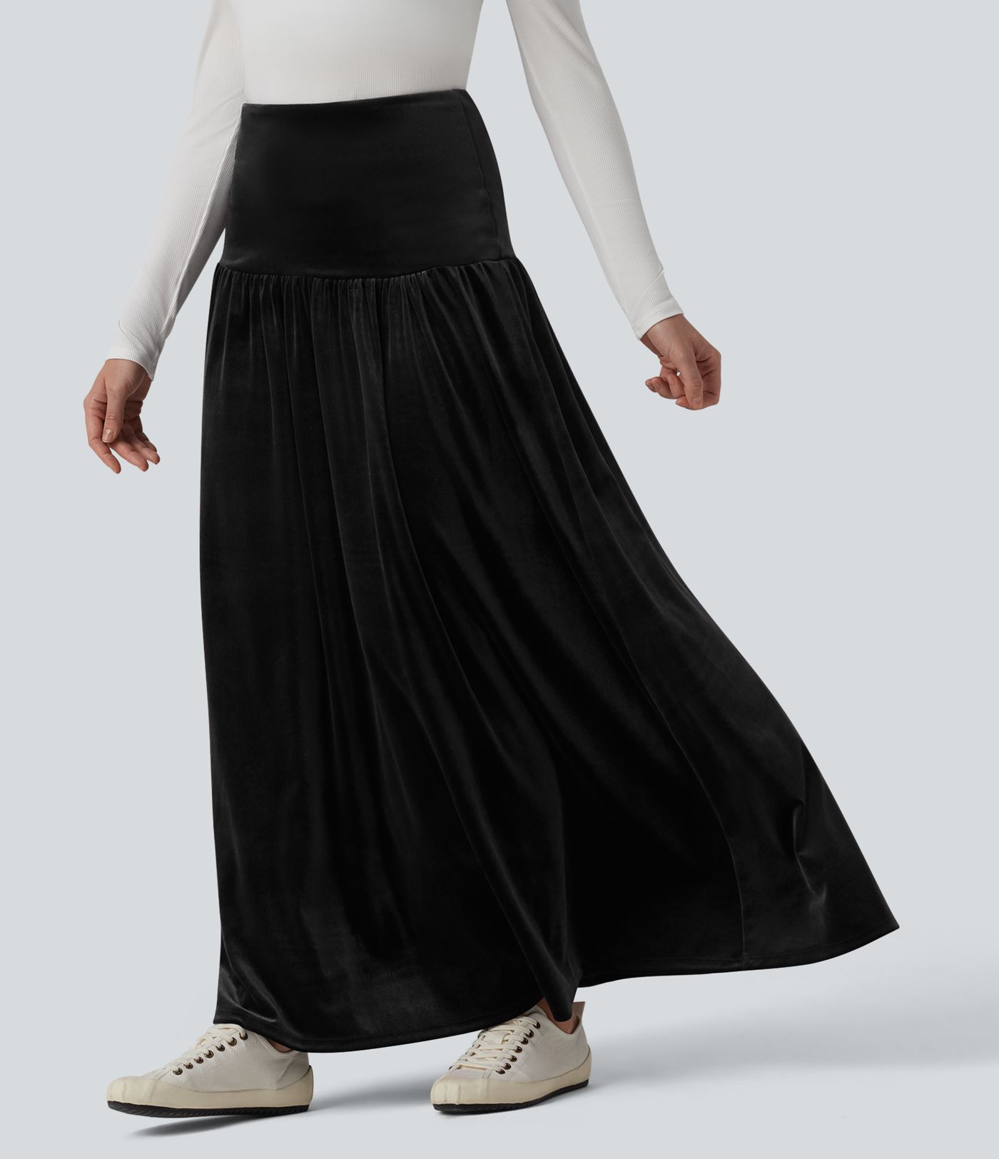 High Waisted Maxi Velvet Casual A-line Skirt