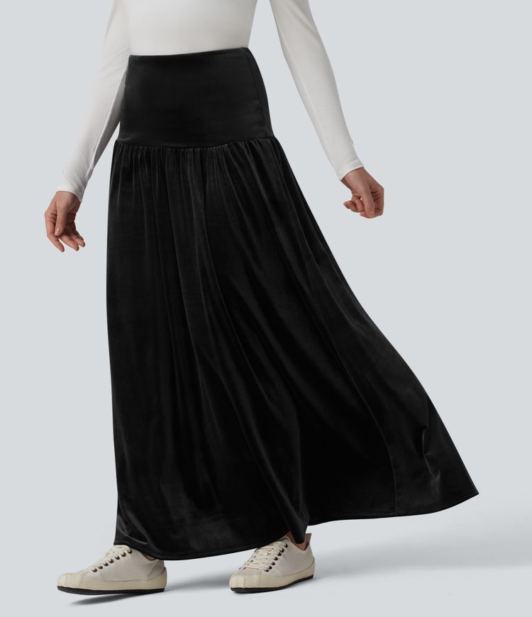 High Waisted Maxi Velvet Casual A-line Skirt