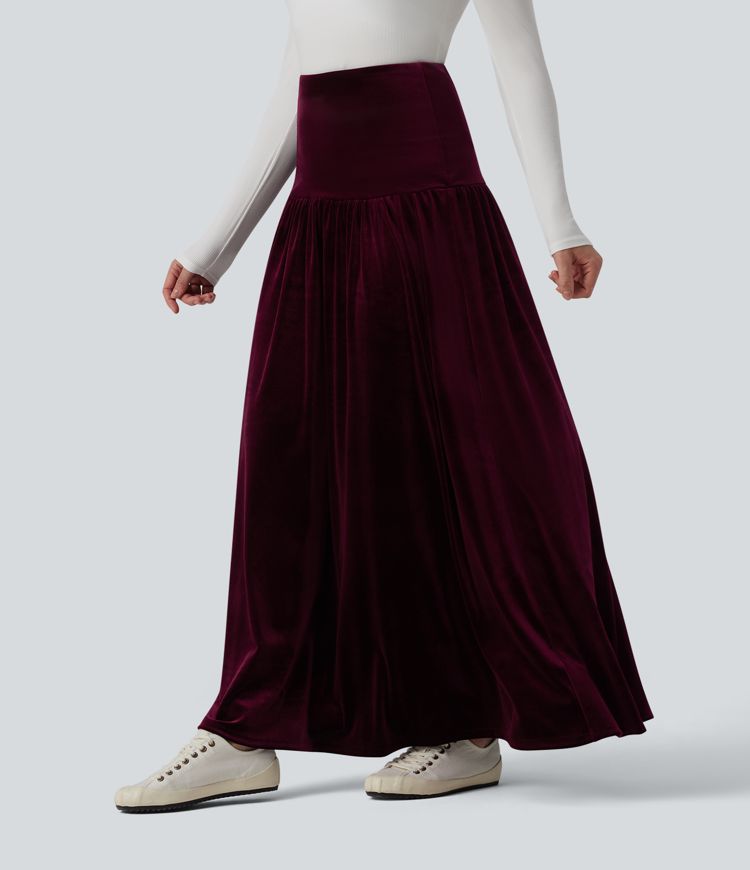 High Waisted Maxi Velvet Casual A-line Skirt