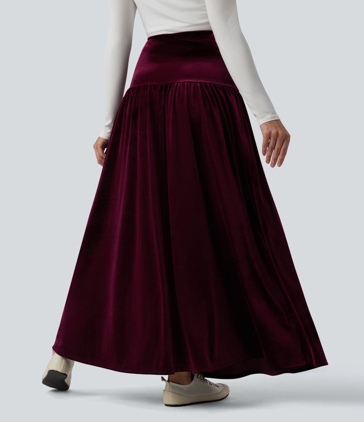 High Waisted Maxi Velvet Casual A-line Skirt