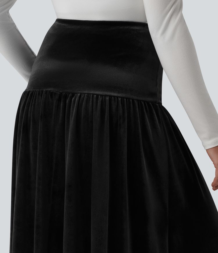 High Waisted Maxi Velvet Casual A-line Skirt