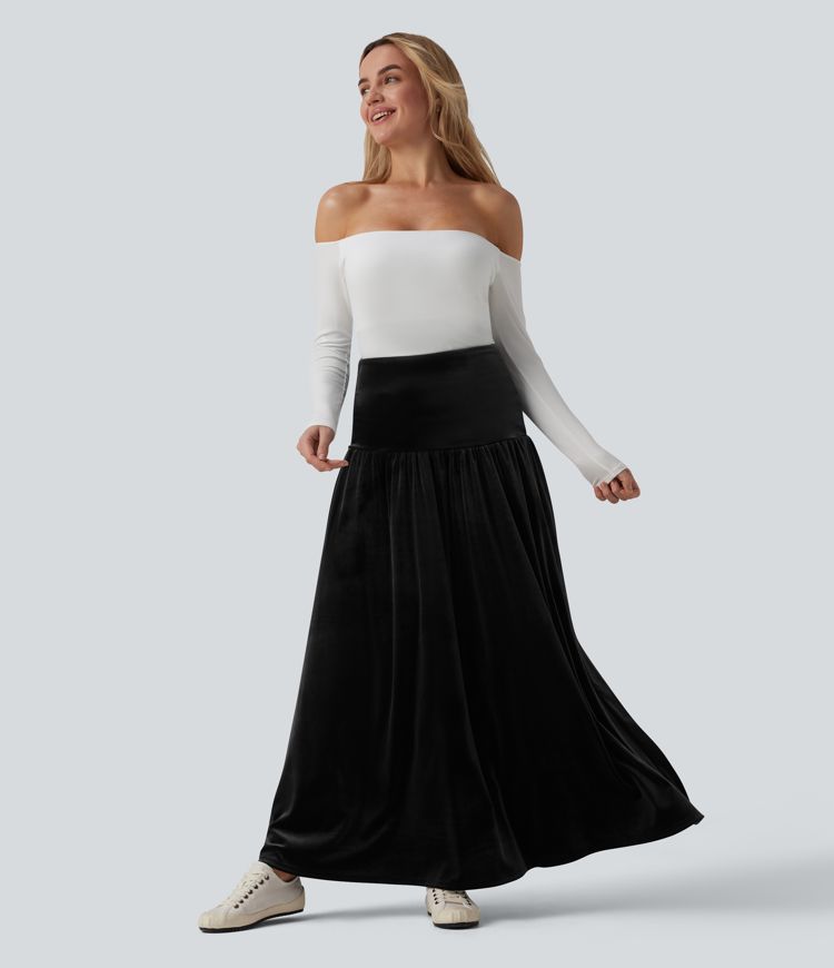 High Waisted Maxi Velvet Casual A-line Skirt