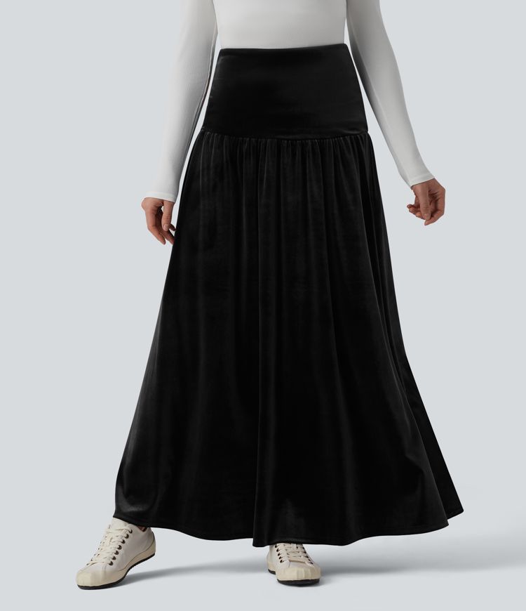 High Waisted Maxi Velvet Casual A-line Skirt