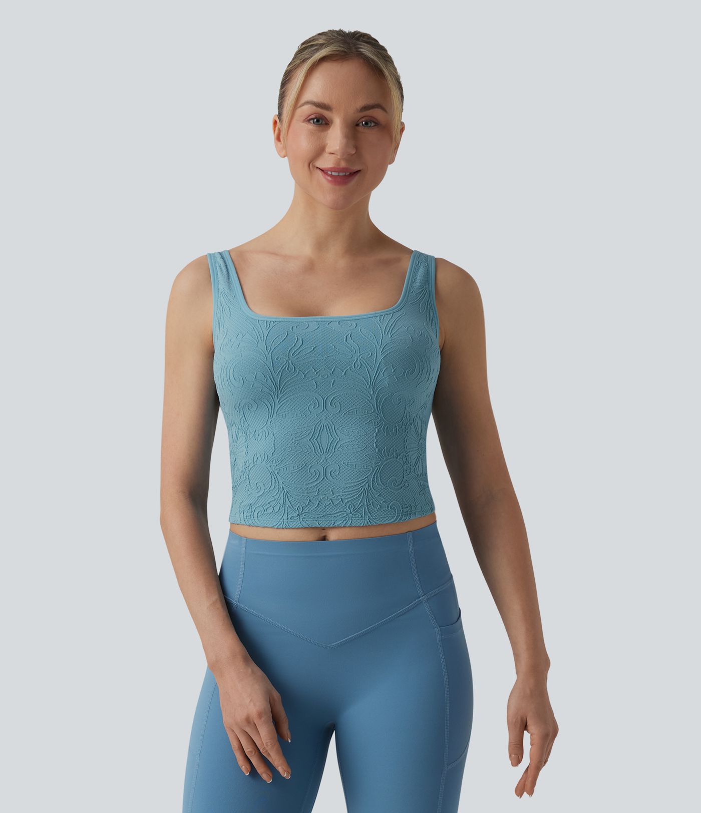 OneForm Seamless Flow U Neck Built-in Bra Cropped Yoga Tank Top