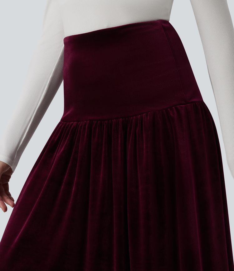 High Waisted Maxi Velvet Casual A-line Skirt