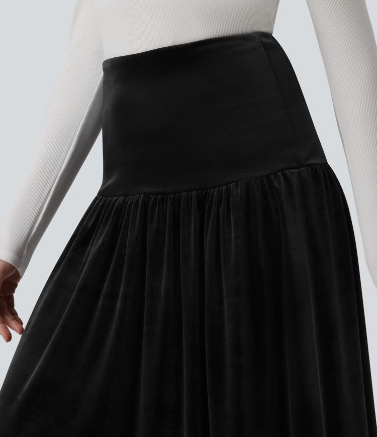High Waisted Maxi Velvet Casual A-line Skirt