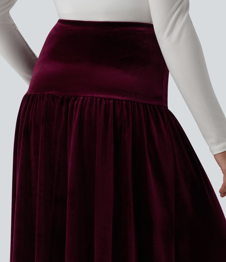 High Waisted Maxi Velvet Casual A-line Skirt
