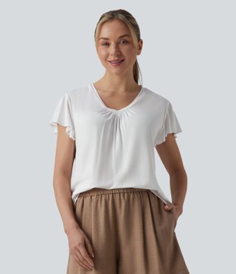 V Neck Ruffle Short Sleeve Casual Top