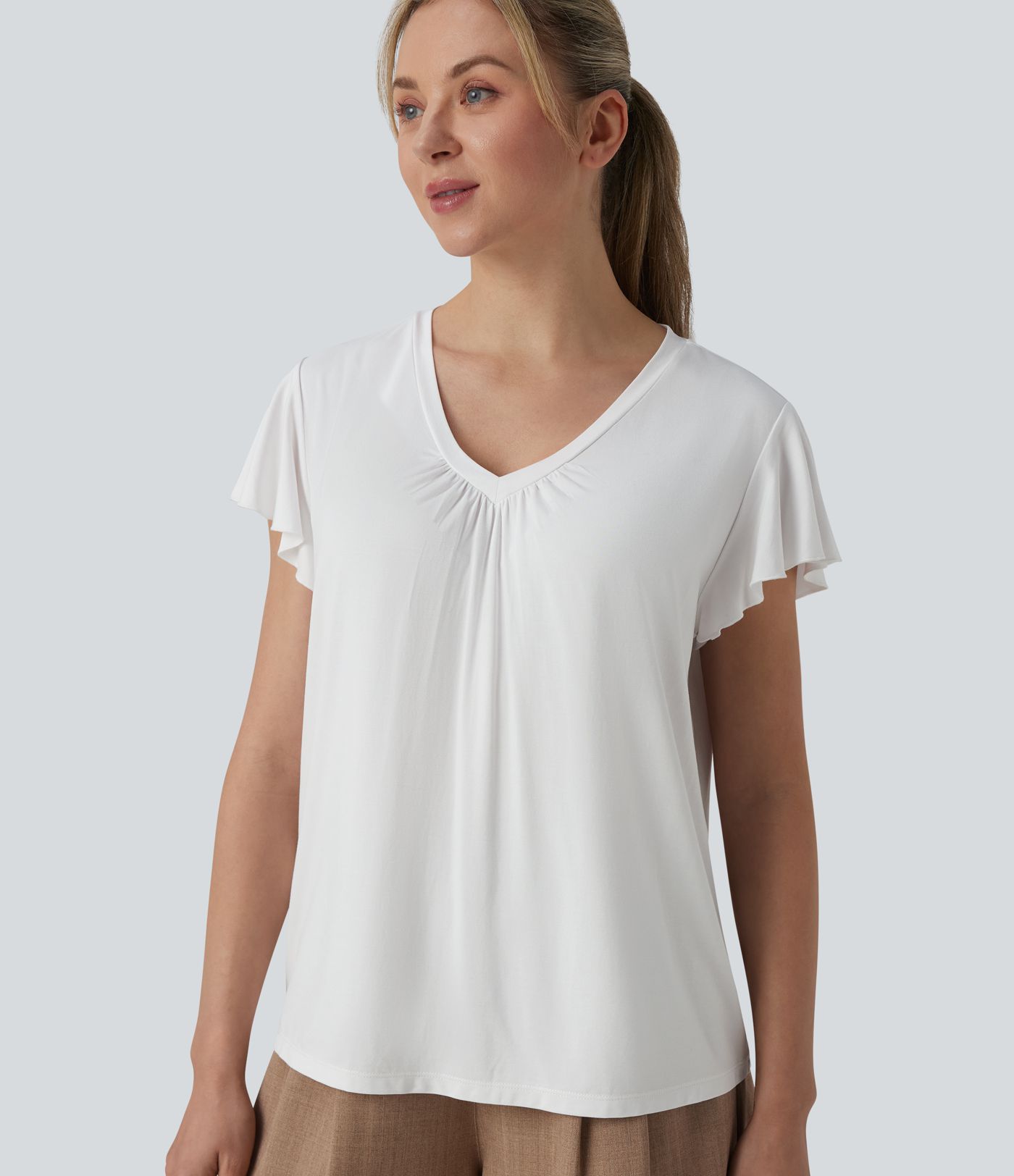 V Neck Ruffle Short Sleeve Casual Top