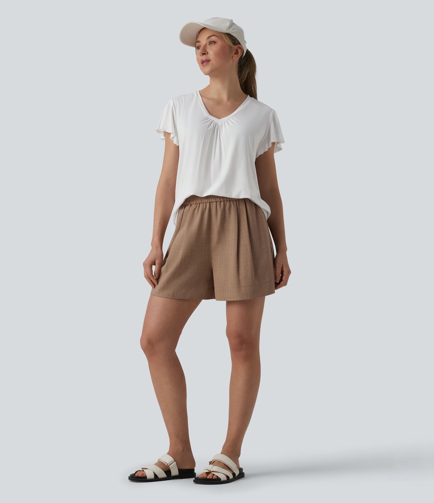 V Neck Ruffle Short Sleeve Casual Top