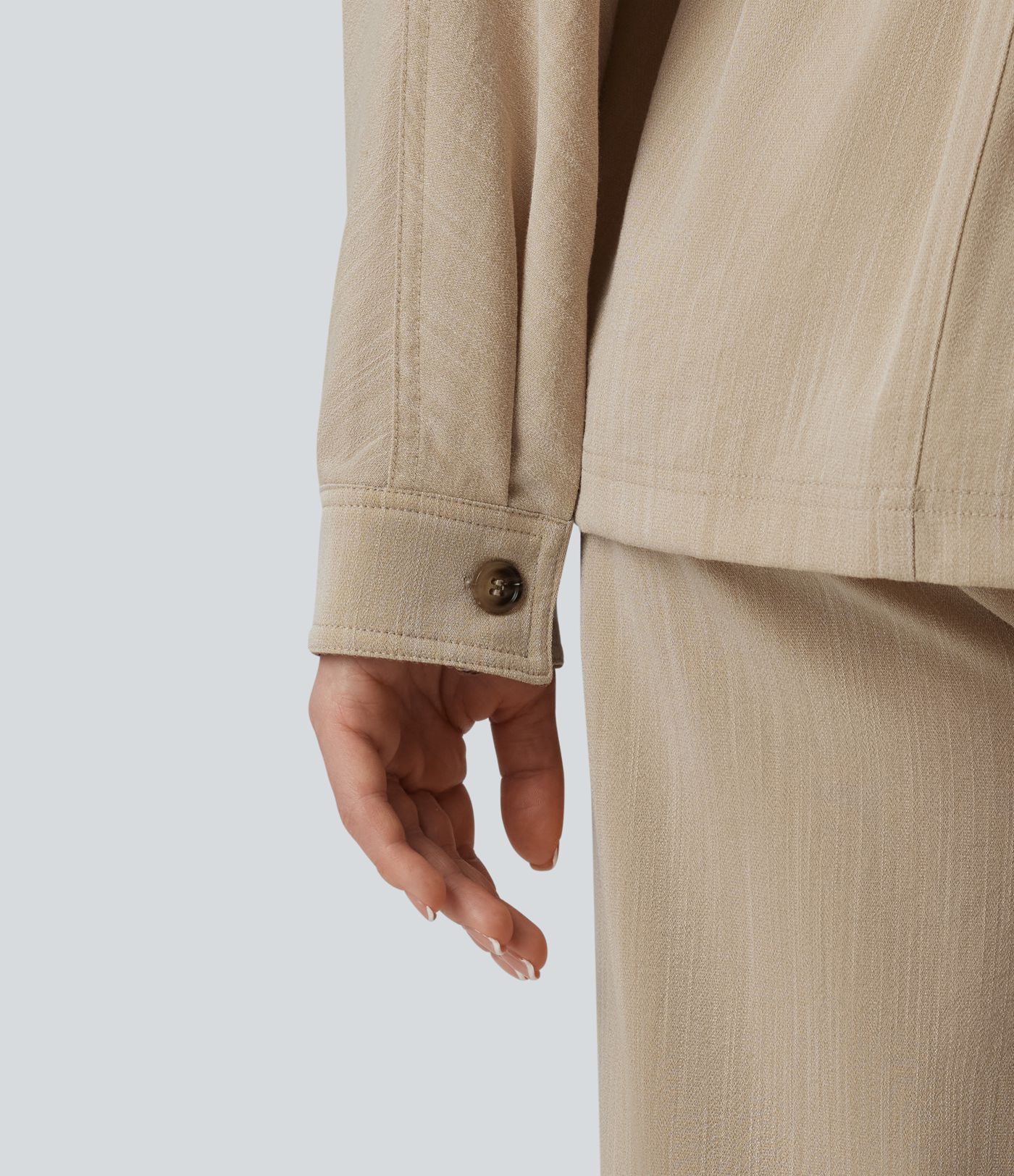 Long Sleeve Drawstring Casual Linen-Feel Jacket with Pockets