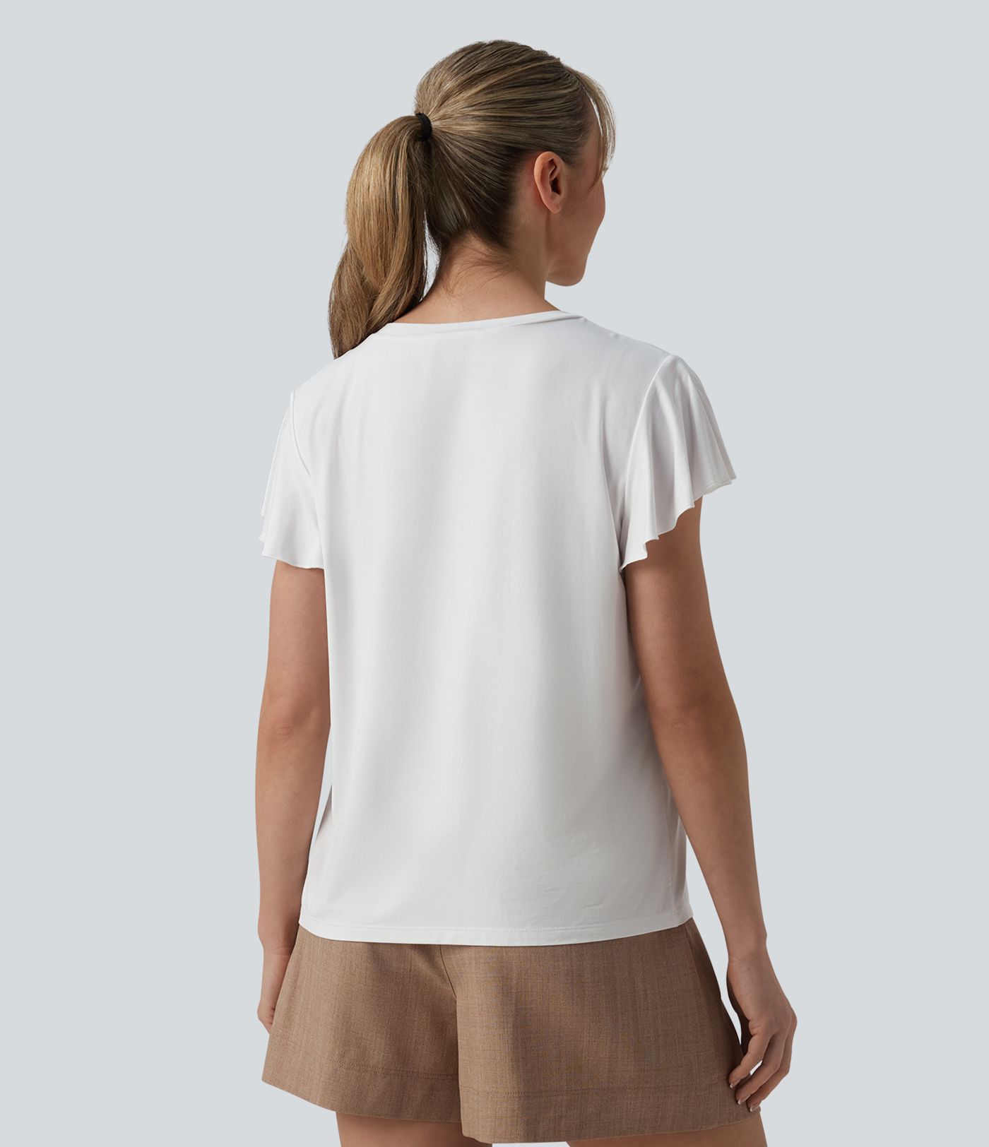 V Neck Ruffle Short Sleeve Casual Top