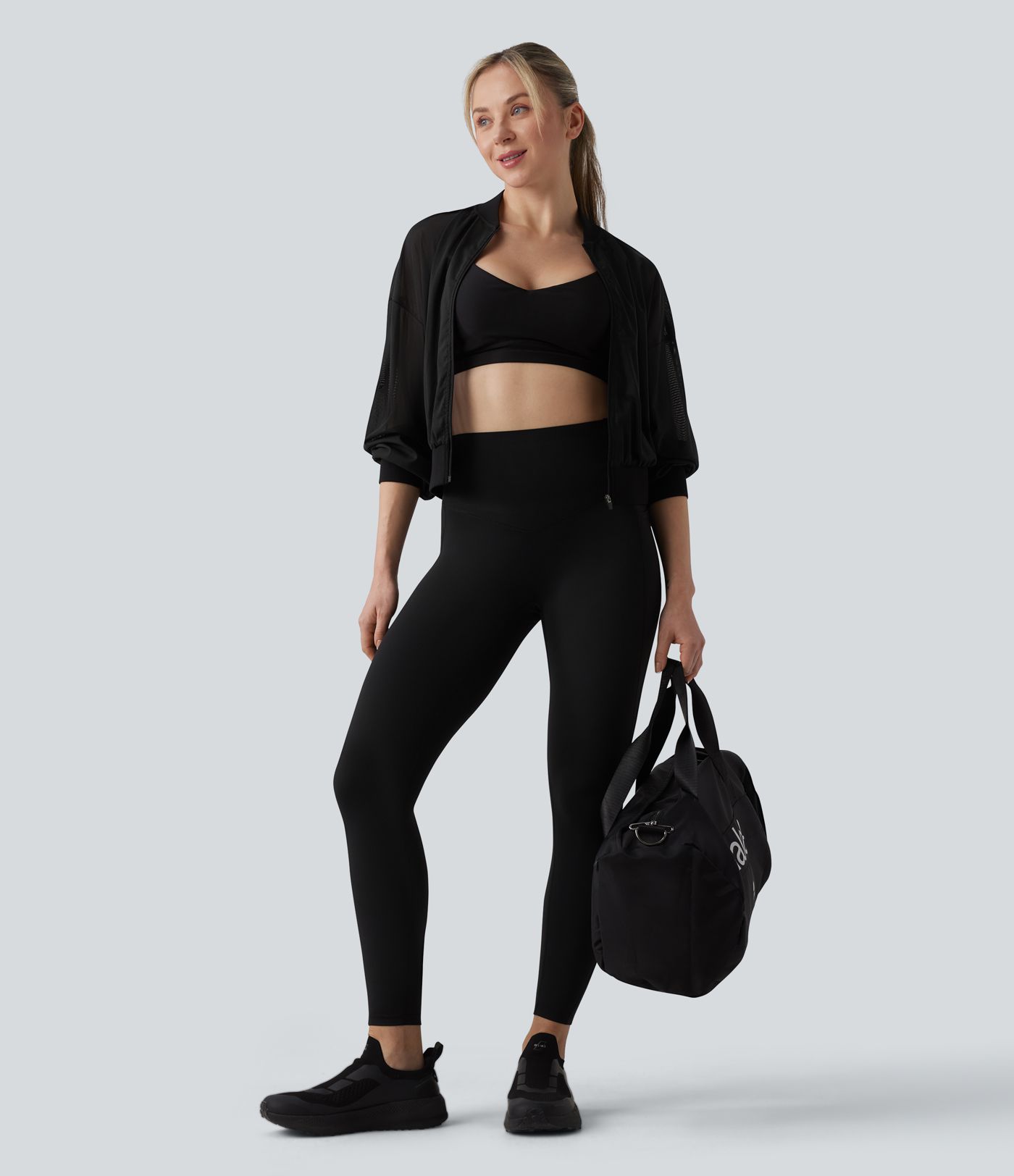 Long Sleeve Mesh Yoga Bomber Jacket