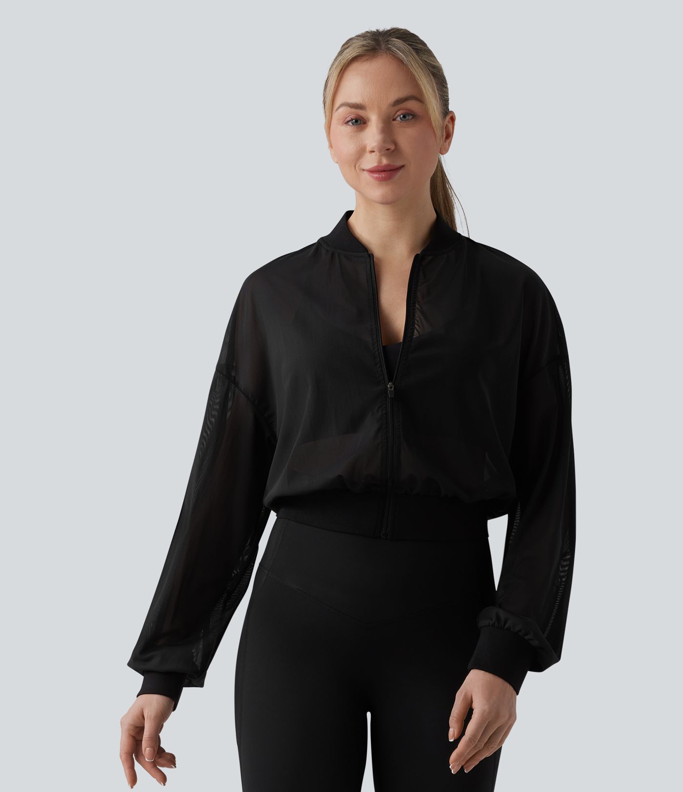 Long Sleeve Mesh Yoga Bomber Jacket
