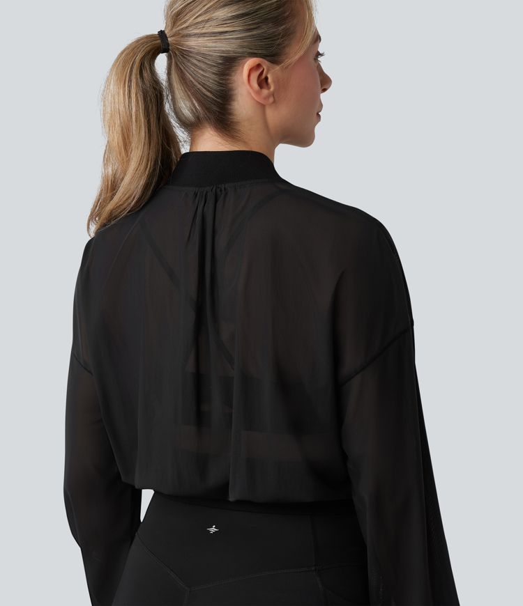 Long Sleeve Mesh Yoga Bomber Jacket