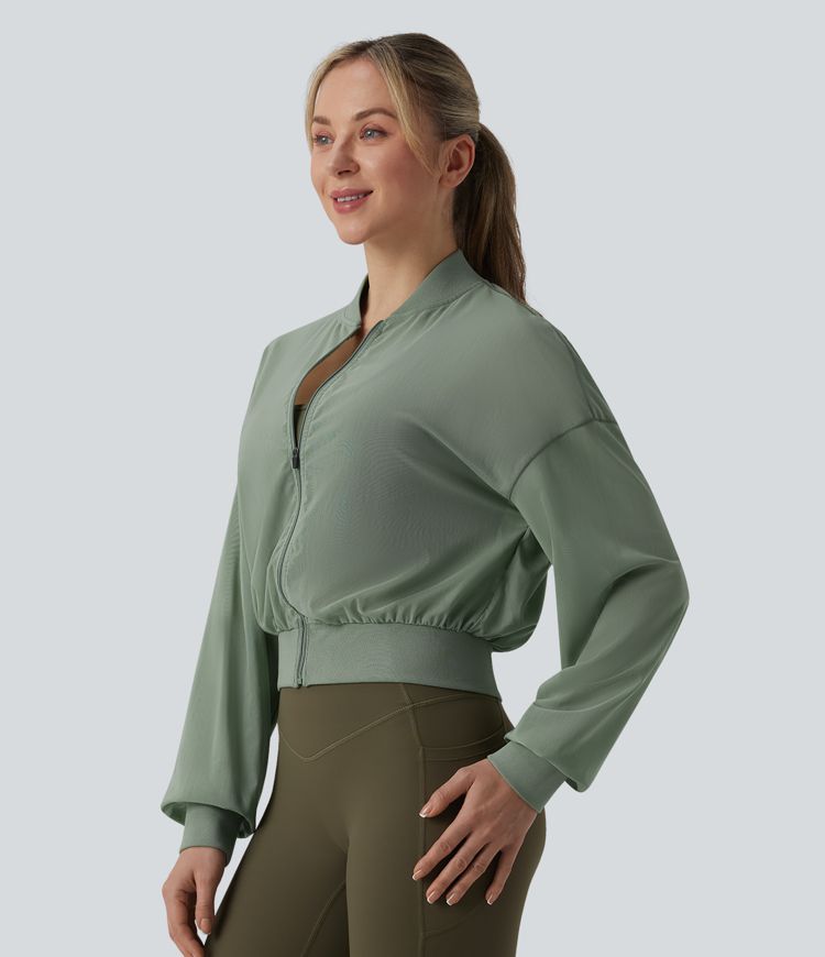 Long Sleeve Mesh Yoga Bomber Jacket
