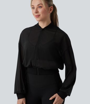 Long Sleeve Mesh Yoga Bomber Jacket