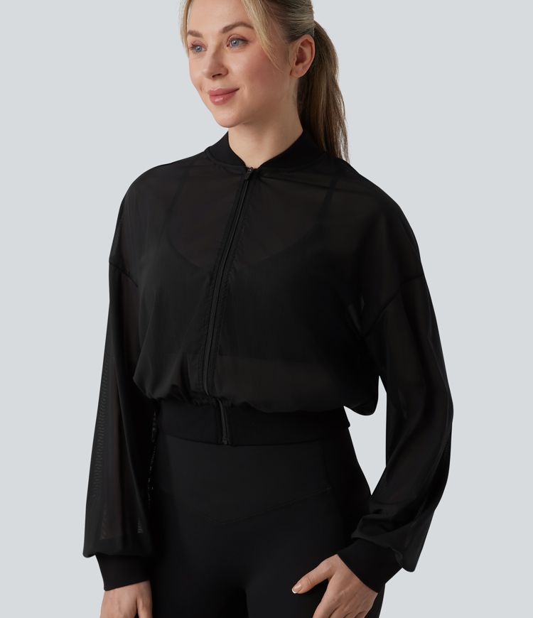 Long Sleeve Mesh Yoga Bomber Jacket