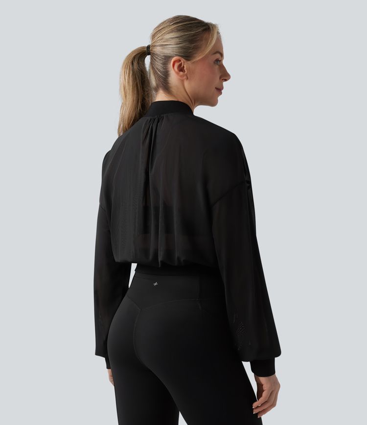 Long Sleeve Mesh Yoga Bomber Jacket