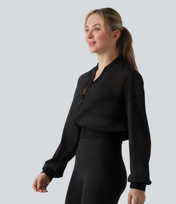 Long Sleeve Mesh Yoga Bomber Jacket