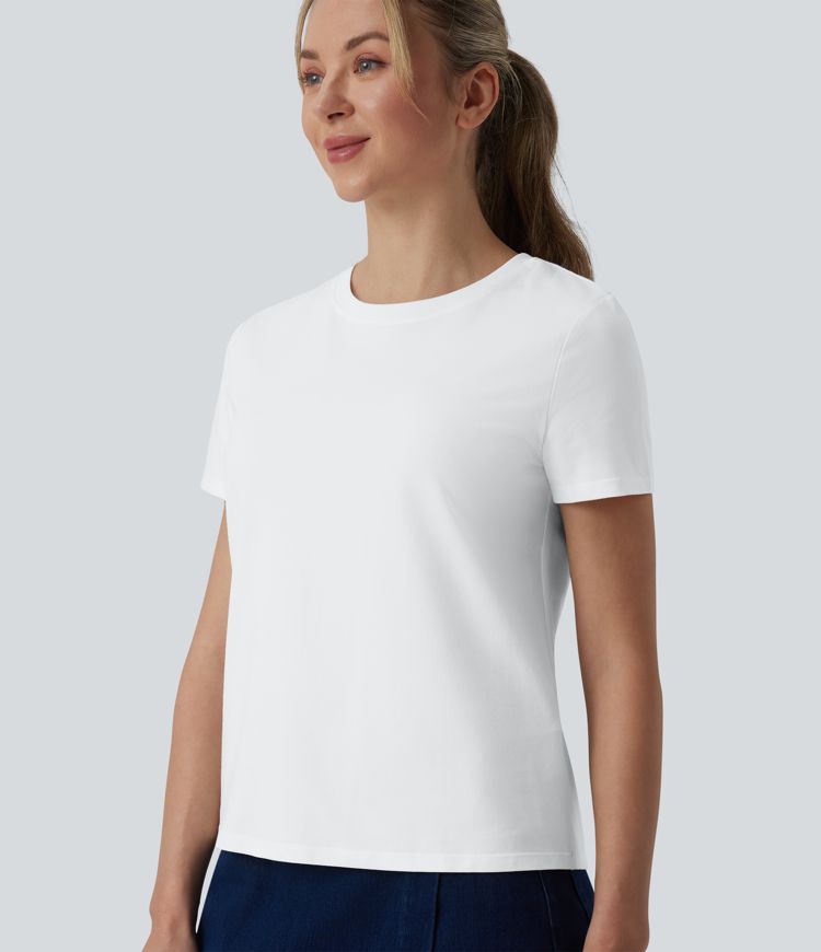 Round Neck Short Sleeve Casual Cotton T-Shirt