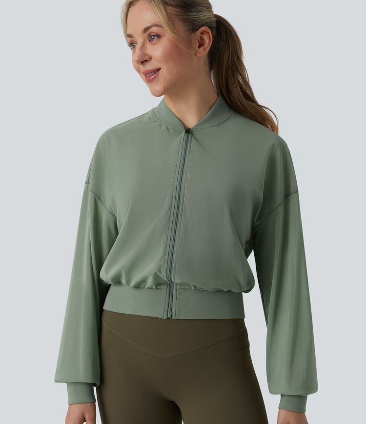 Long Sleeve Mesh Yoga Bomber Jacket