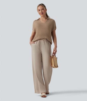 V-neck Batwing Short Sleeve Resort Crochet Jumper