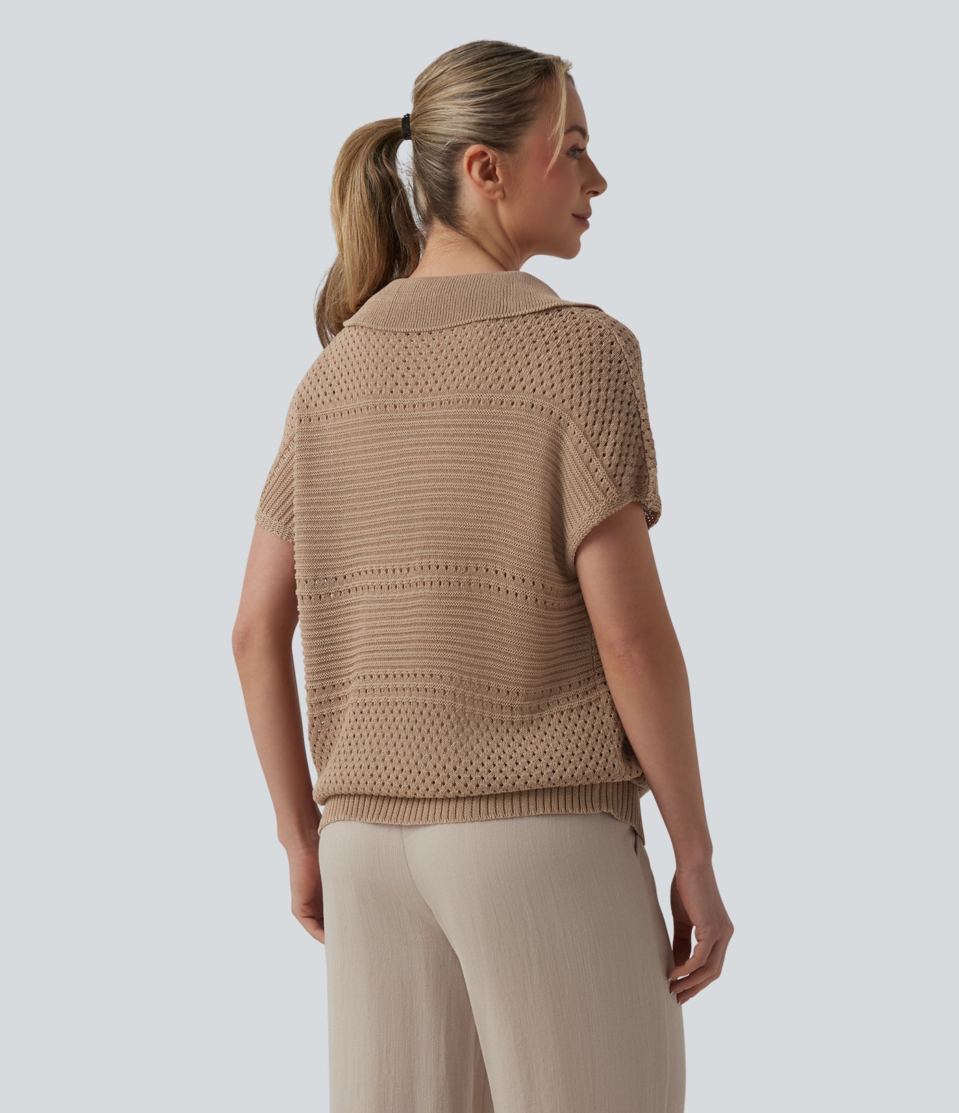 V-neck Batwing Short Sleeve Resort Crochet Jumper