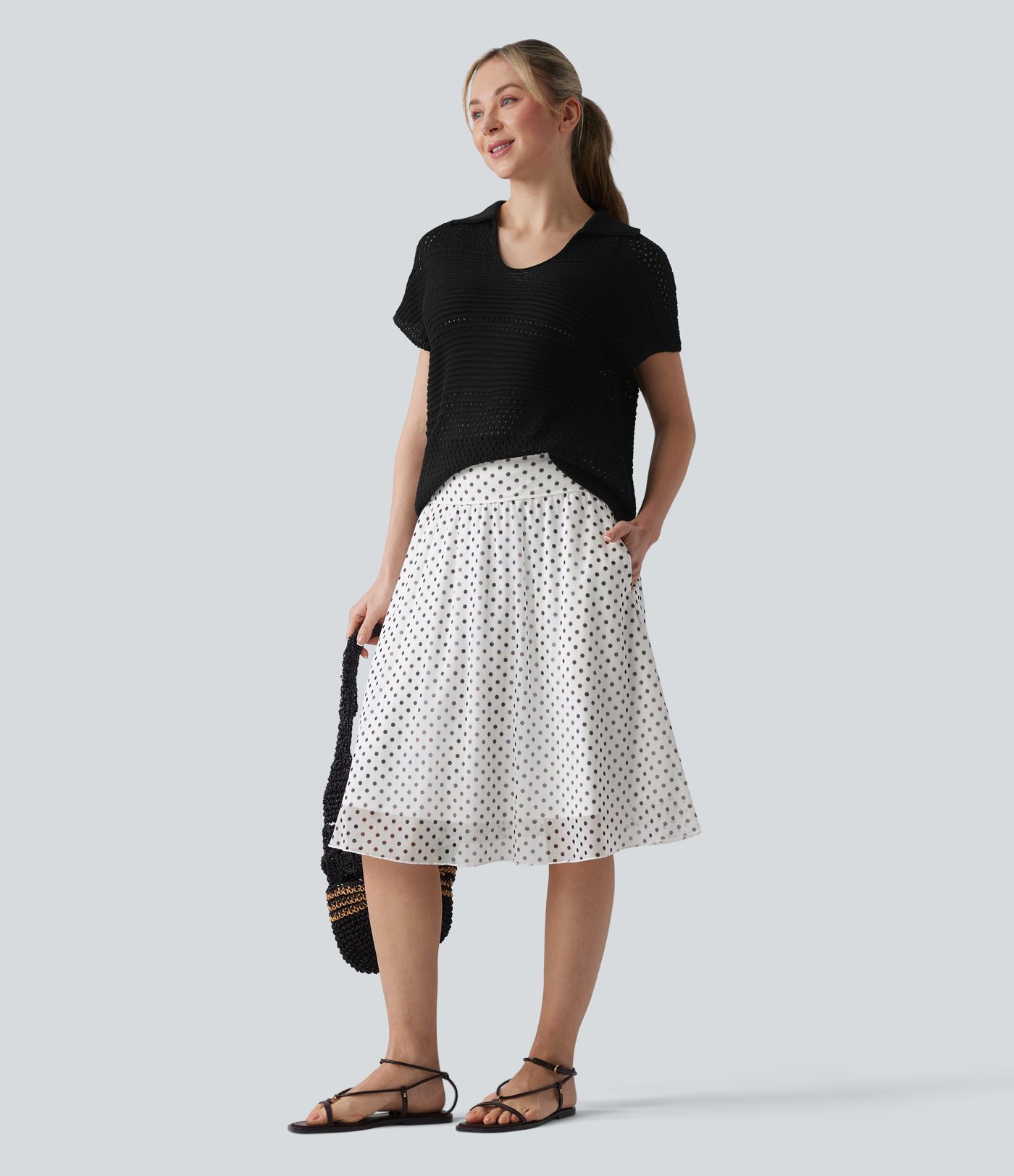 V-neck Batwing Short Sleeve Resort Crochet Jumper