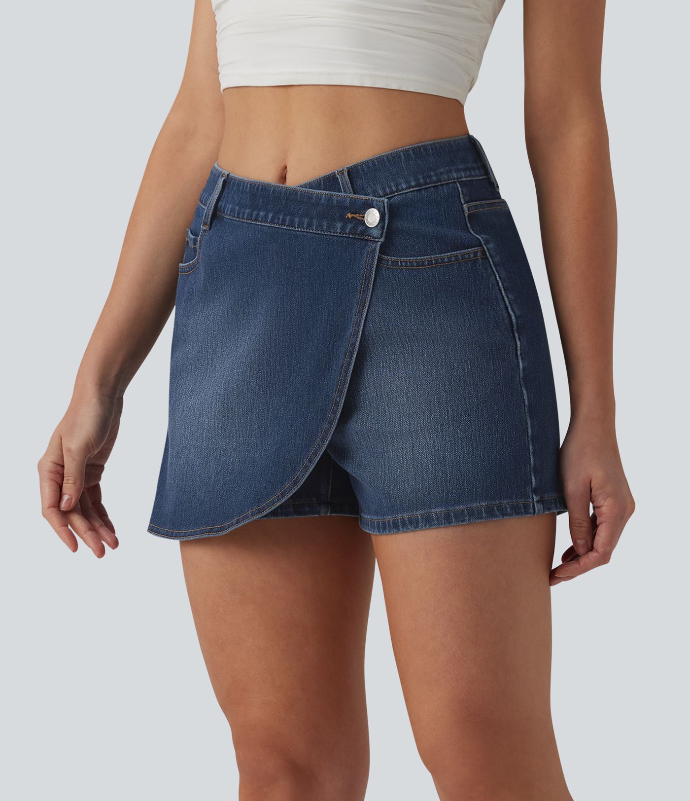 Jupe-short denim Halara Flex™ asymétrique casual taille mi-haute avec poches