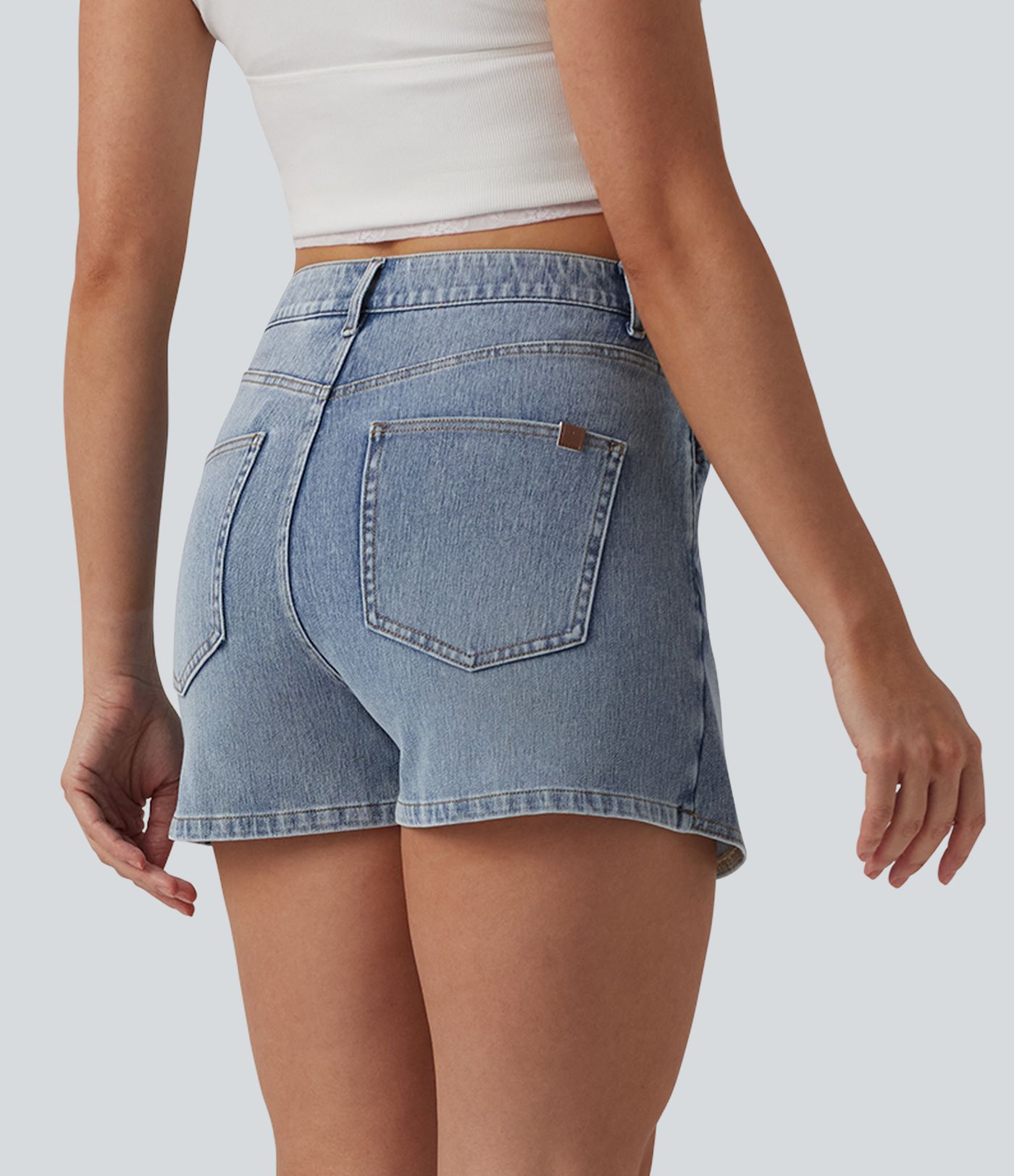 Halara Flex™ Asymmetrischer Skort aus Denim mit mittlerer Bundhöhe, lässig, mit Taschen