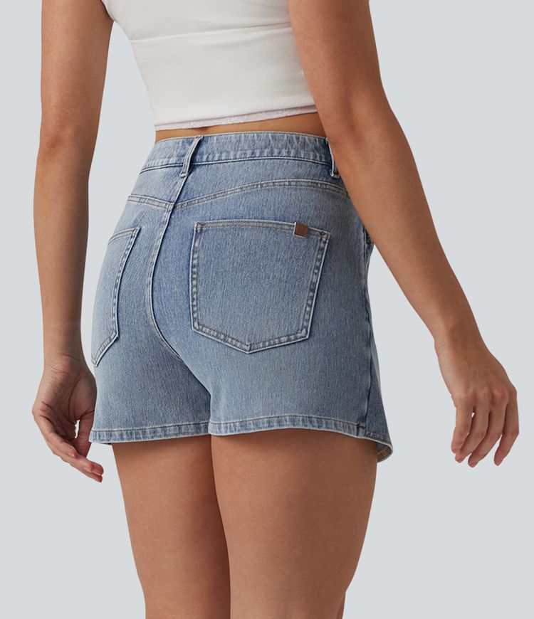 Halara Flex™ Asymmetrischer Skort aus Denim mit mittlerer Bundhöhe, lässig, mit Taschen