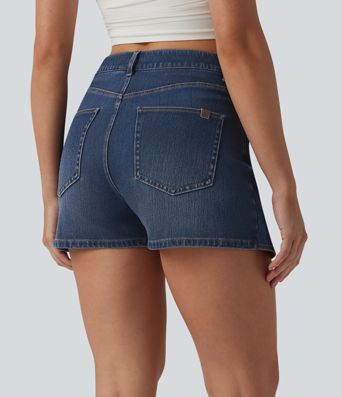 Jupe-short denim Halara Flex™ asymétrique casual taille mi-haute avec poches