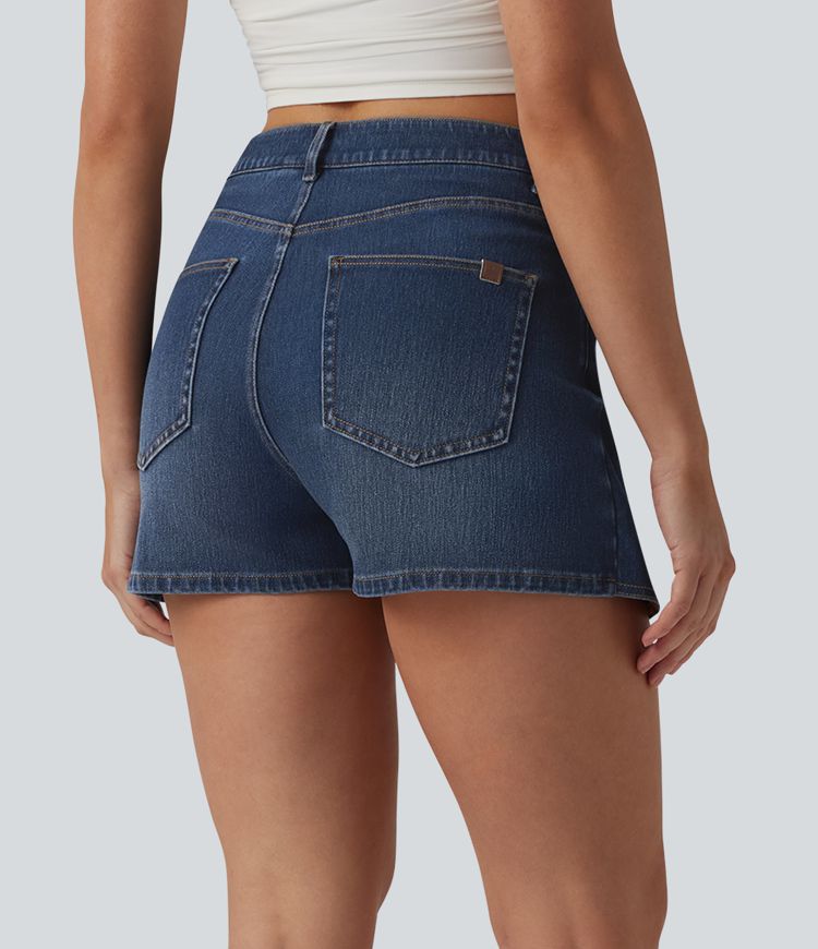 Jupe-short denim Halara Flex™ asymétrique casual taille mi-haute avec poches