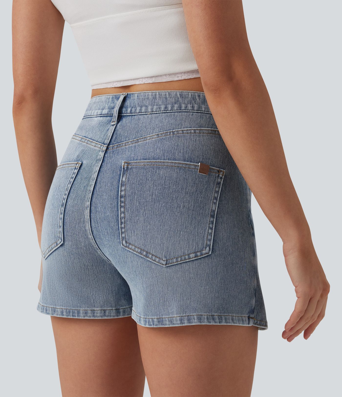 Halara Flex™ Asymmetrischer Skort aus Denim mit mittlerer Bundhöhe, lässig, mit Taschen