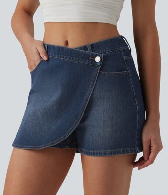 Jupe-short denim Halara Flex™ asymétrique casual taille mi-haute avec poches