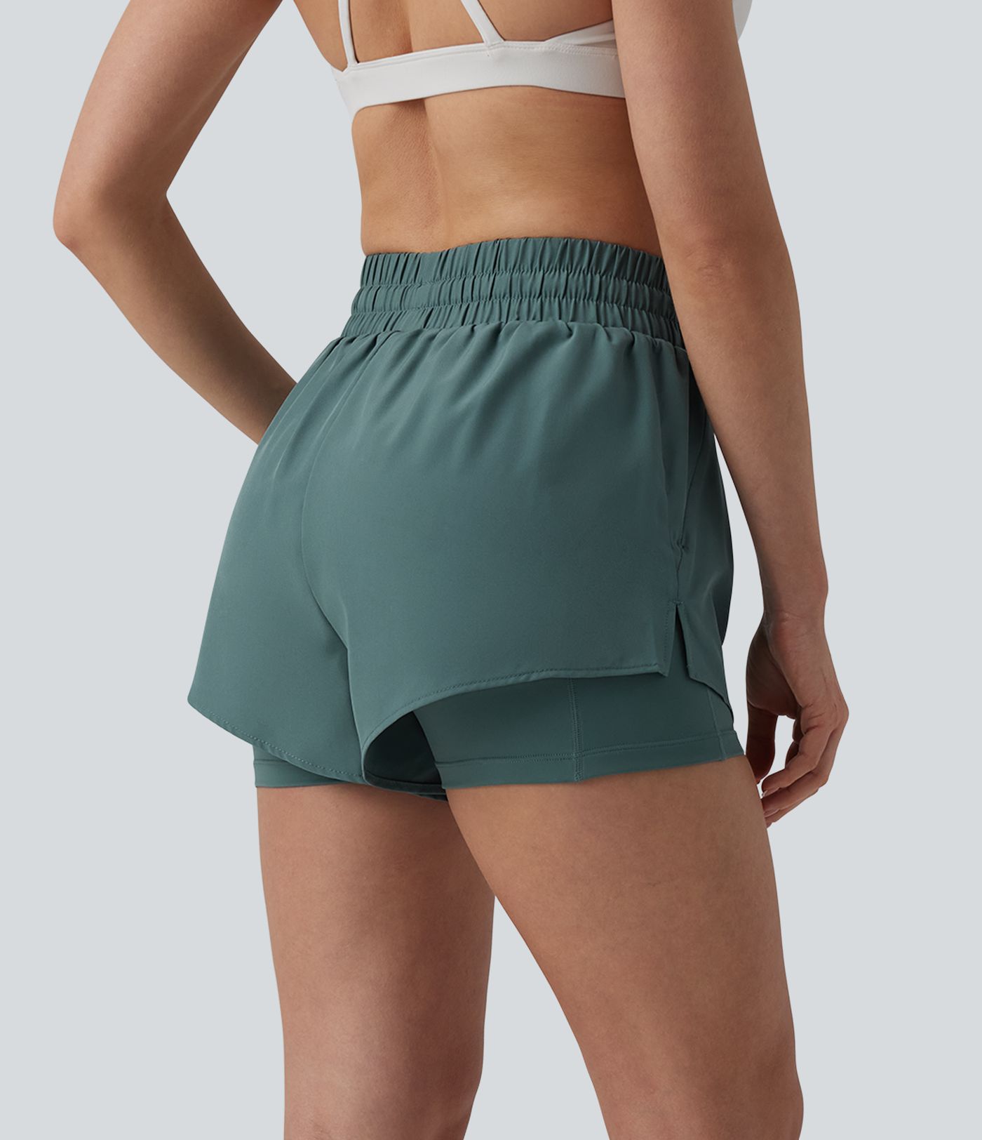 High Waisted Drawstring 2-in-1 Running Shorts with Pockets High Waisted Drawstring 2-in-1 Running Shorts with Pockets