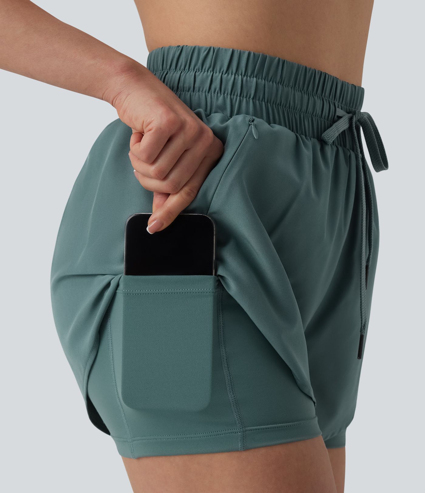 High Waisted Drawstring 2-in-1 Running Shorts with Pockets High Waisted Drawstring 2-in-1 Running Shorts with Pockets