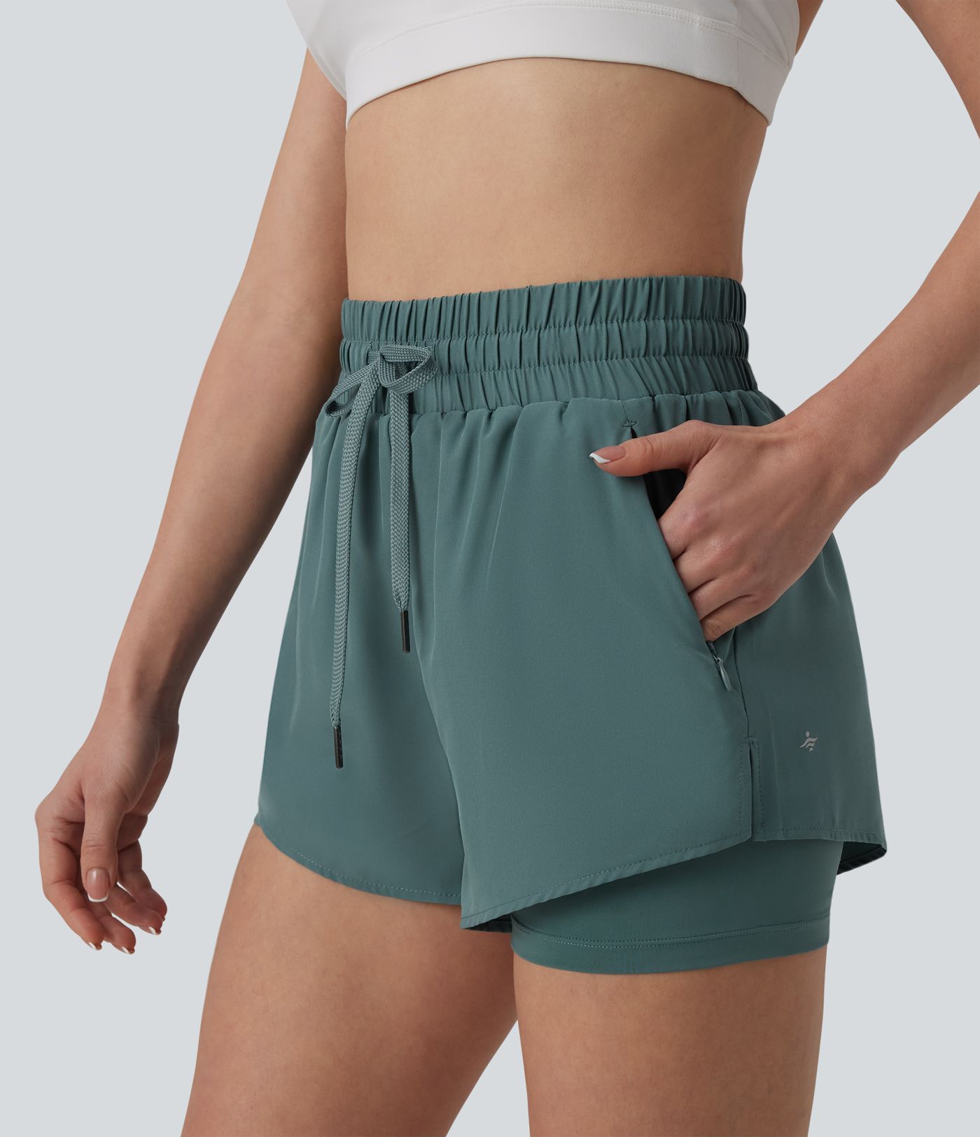 High Waisted Drawstring 2-in-1 Running Shorts with Pockets High Waisted Drawstring 2-in-1 Running Shorts with Pockets