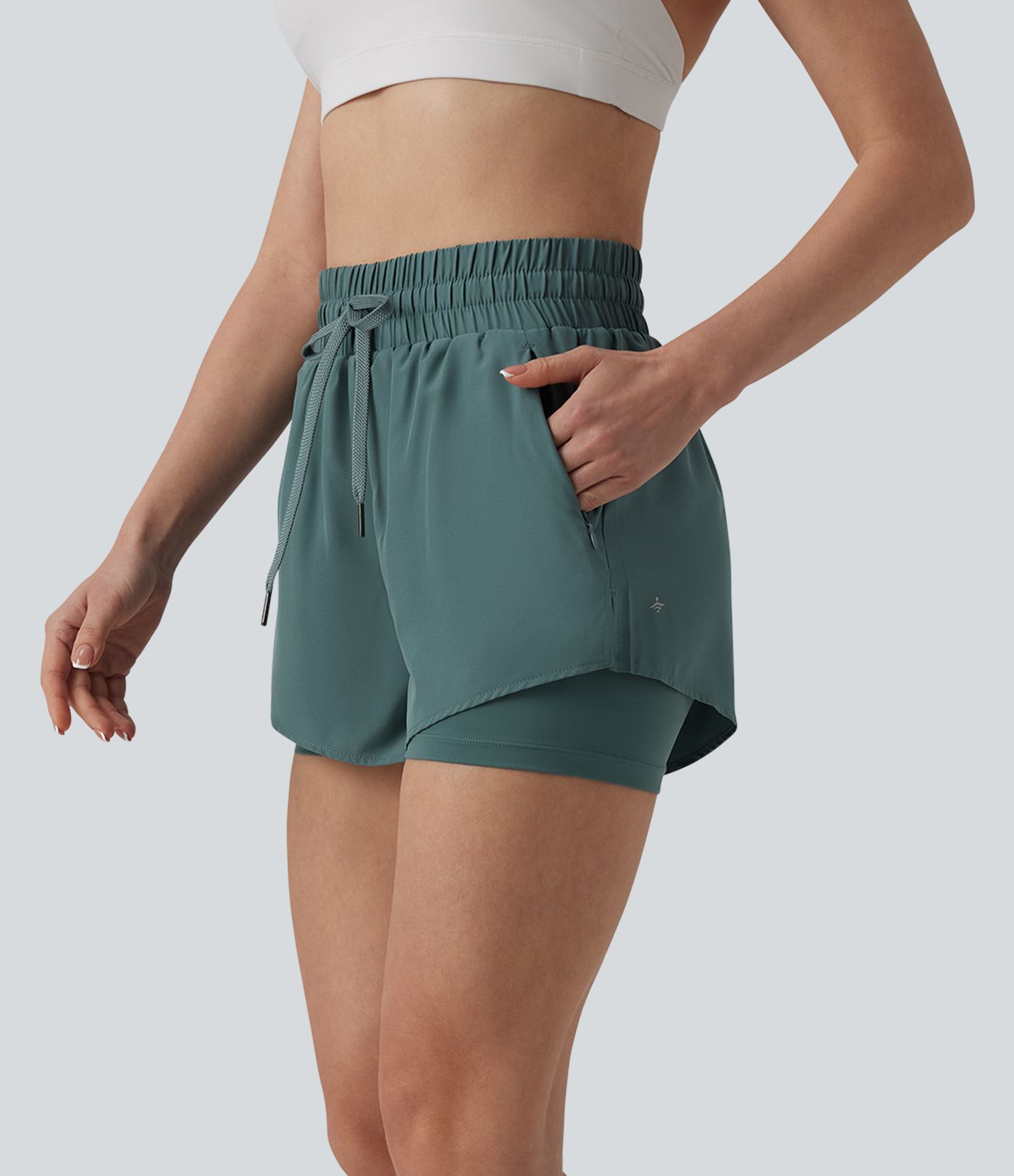 High Waisted Drawstring 2-in-1 Running Shorts with Pockets High Waisted Drawstring 2-in-1 Running Shorts with Pockets