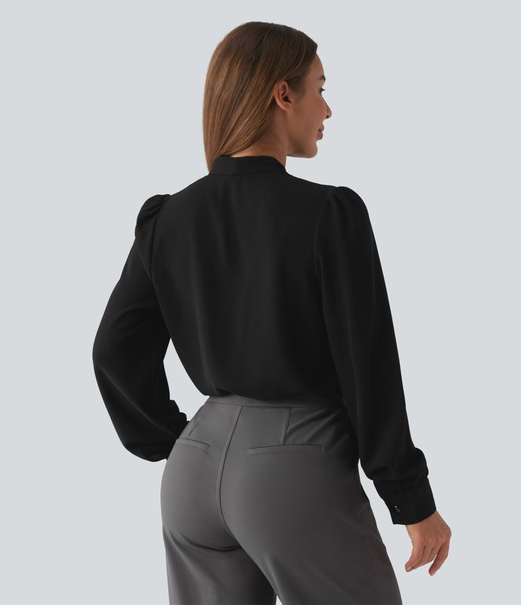 Work bodysuit with long sleeves and crossover design