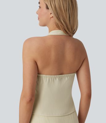 Halter Casual Linen-Blend Tank Top