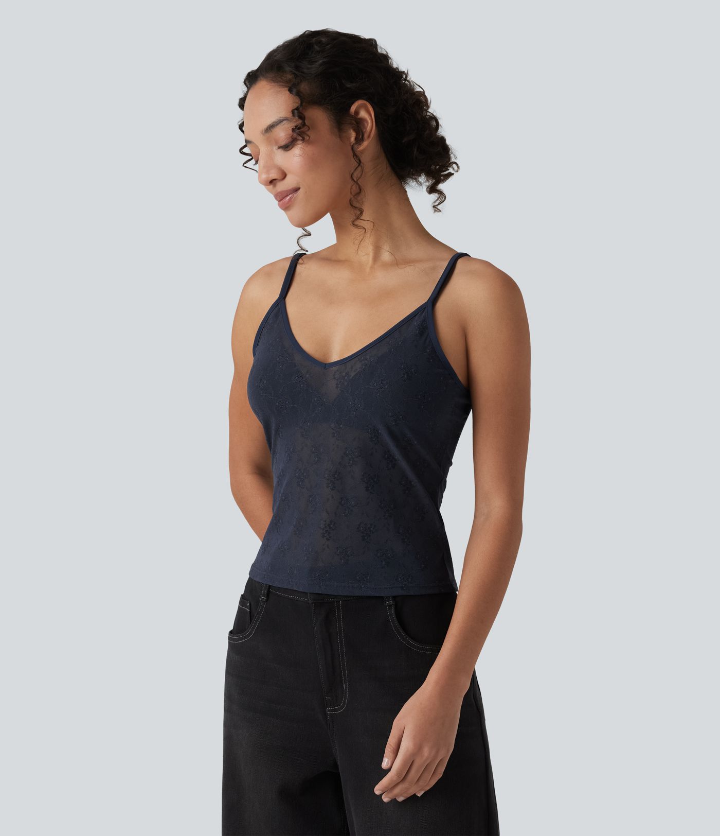 Sheer Lace Floral Tank Top