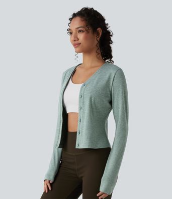 Top sport col cœur manches longues chiné