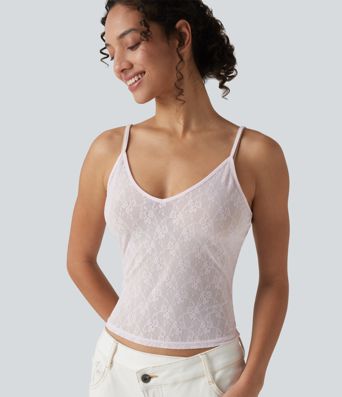 Débardeur en dentelle transparente à motif floral