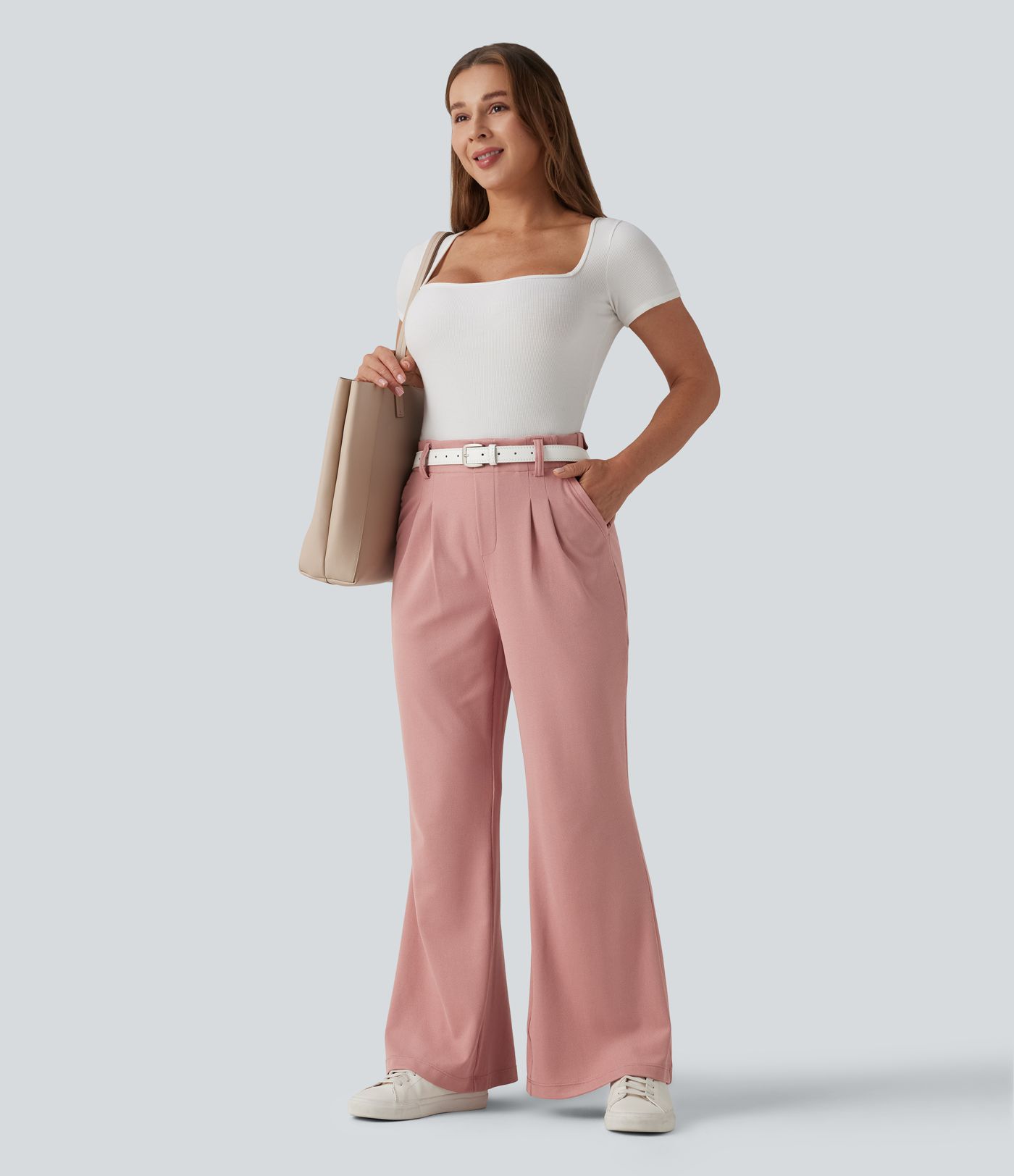 Halara Flex™ High Waisted Flare Waffle Work Pants with Pockets