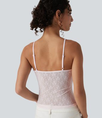 Débardeur en dentelle transparente à motif floral