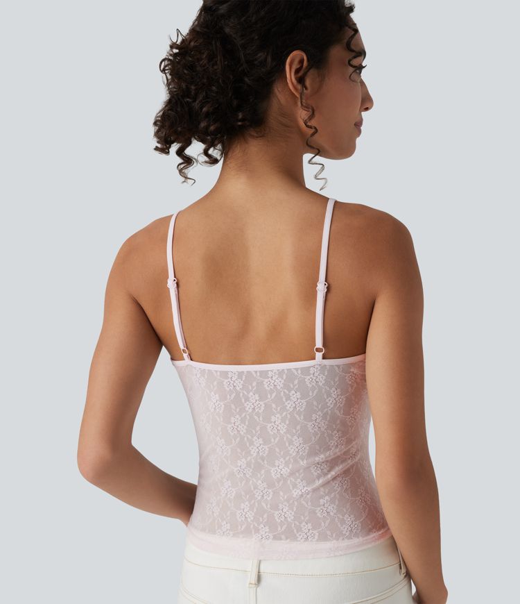 Débardeur en dentelle transparente à motif floral