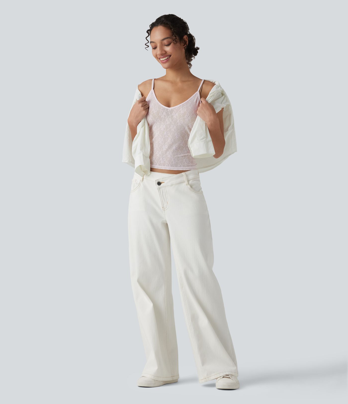 Débardeur en dentelle transparente à motif floral